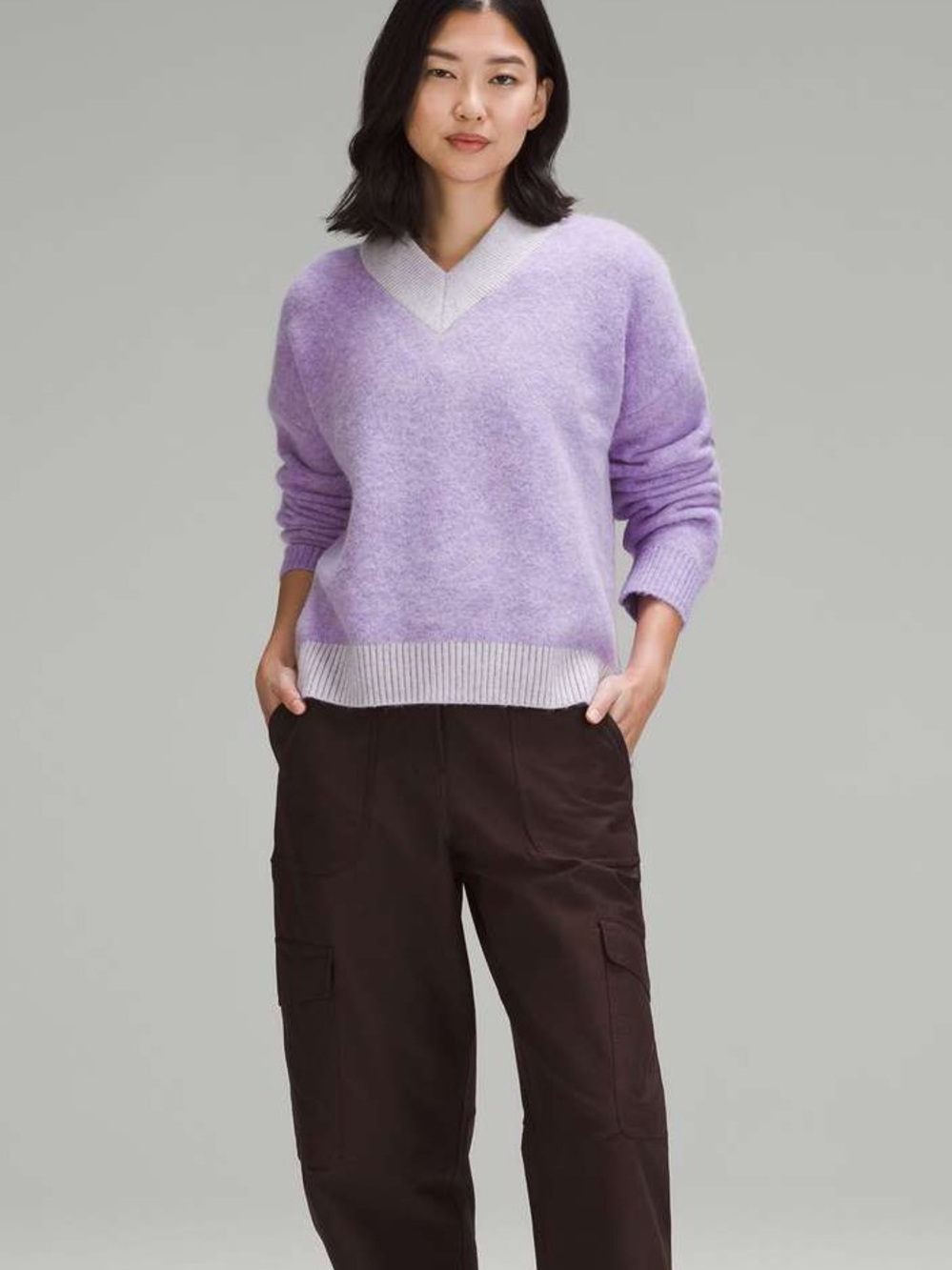Lululemon Alpaca Wool-Blend V-Neck Sweater Heathered Digital Lavender M - Picture 3 of 9